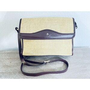 VTG Etienne Aigner Woven Straw Classic Crossbody Purse Handbag Saddle Bag Red